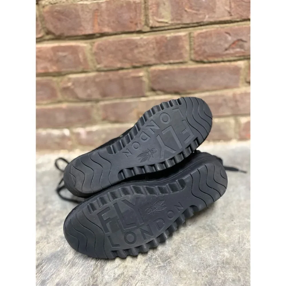 Fly London Black Leather - Suede Yama Wedge Ankle Bootie